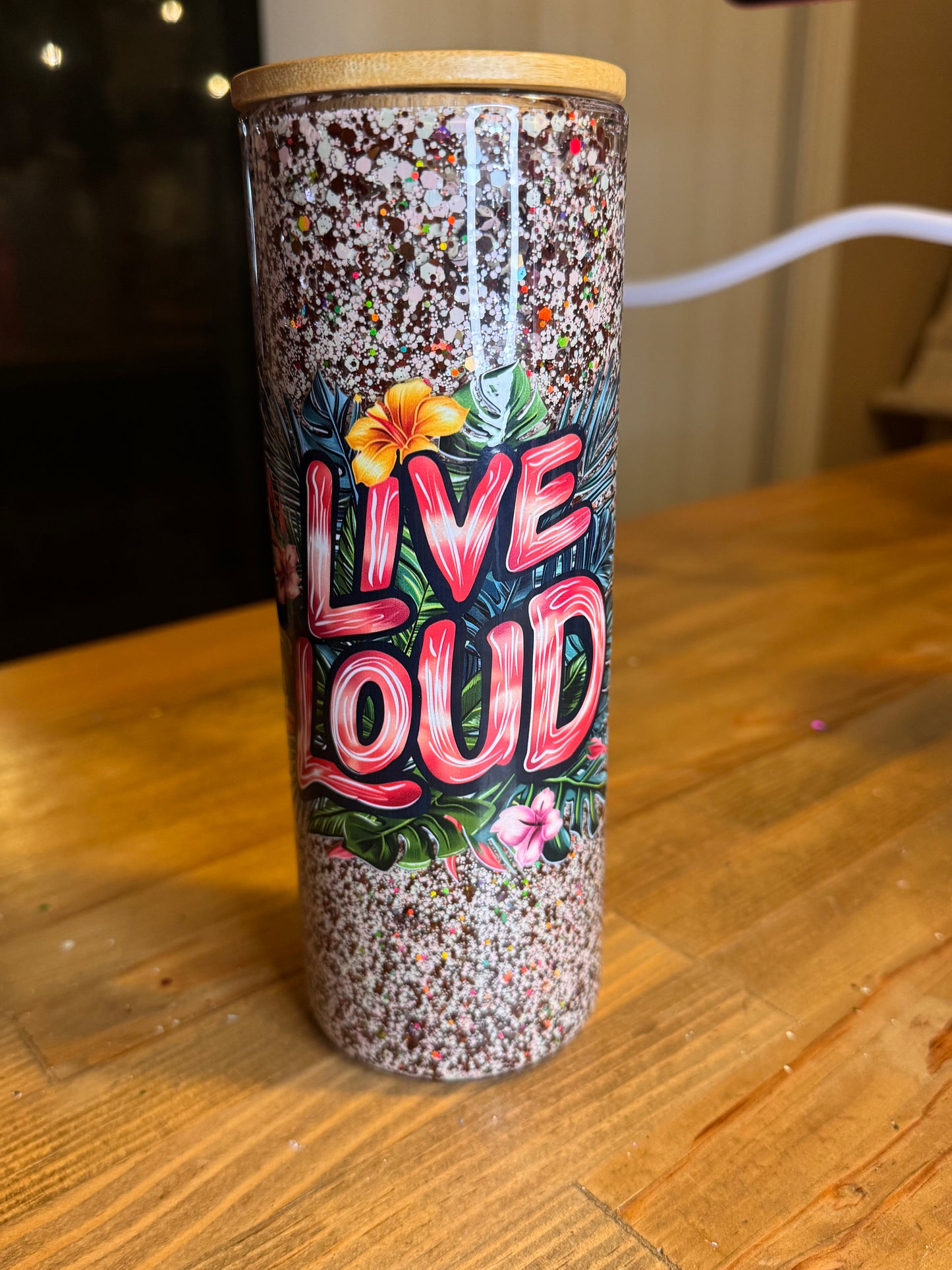 Premade 25oz glass Live Loud tumbler