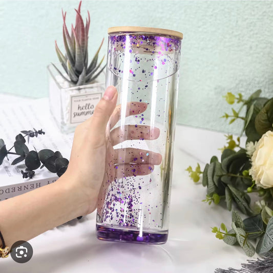 25oz glass snow globe cups w/ bamboo lid