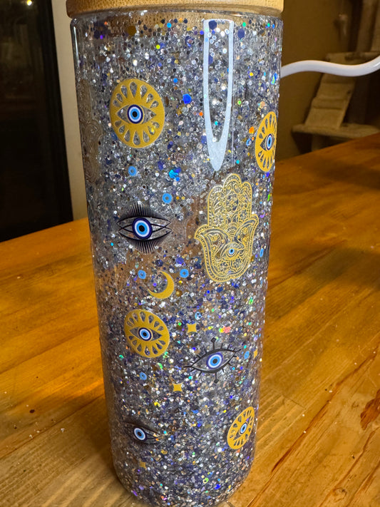 Premade 25oz glass Evil Eye tumbler