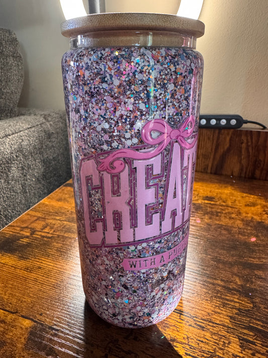 Pre-Made 20oz w/handle Pink glitter CREATED