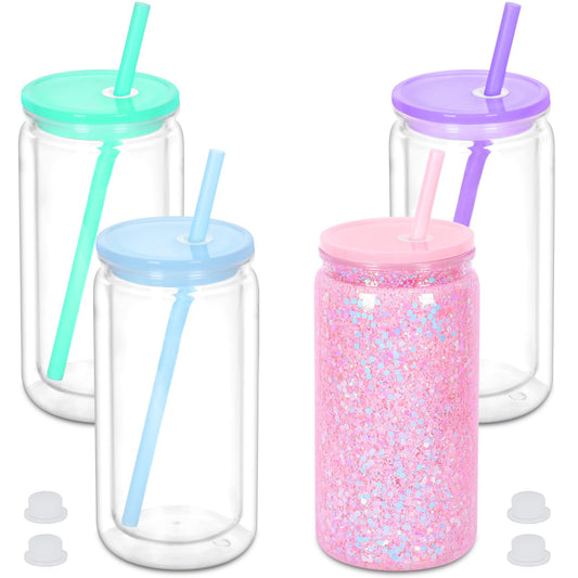 16oz acrylic snowglobe tumbler with colored plastic lids
